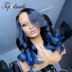 Blue Ombre Indian Hair 13x6 Lace Front Wig Natural Hairline Loose Wave Remy Hair 13x4 Lace Front Human Hair Wigs