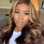 Body Wave Wig For Black Women 13x1 Ombre Honey Blonde Brown Loose Deep Long Frontal Highlight Lace Front Human Hair Wigs Assorted Lengths 8-30 inches