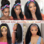 Headband Wig Kinky Straight Human Hair Headband Wigs for Black Women Glueless Remy Human Peruvian Hair Wigs Assorted Lengths 8 inches to 26 inches 150 Density